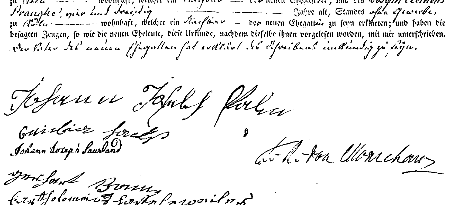 Eigenhändige Unterschrift Johann Joseph Palms in der Heiratsurkunde von 1840